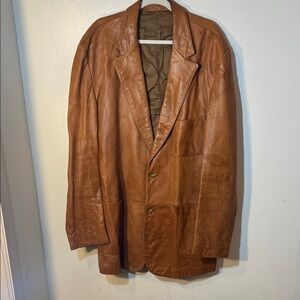 Men's Vintage Cognac Brown Tan Butter Soft Leather Blazer Jacket 50 Tall XL